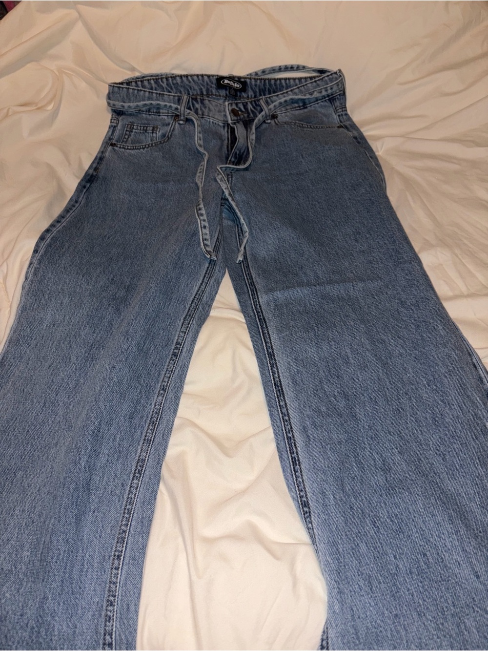 Relaxed Light Blue Women's Jeans with Drawstring Waist